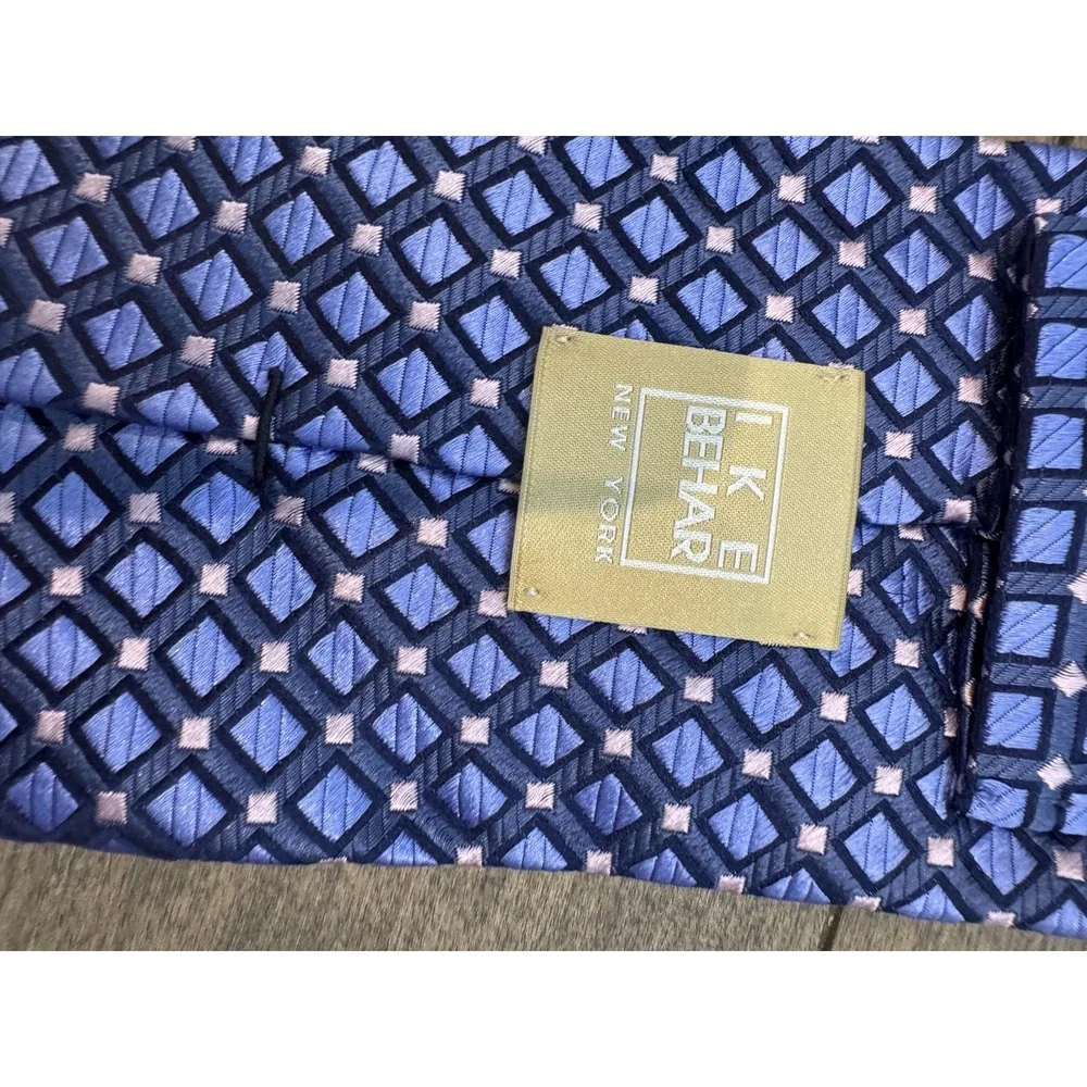 Ike Behar Tie Mens One‎ Size Blue Geometric Woven Classic Dress Necktie